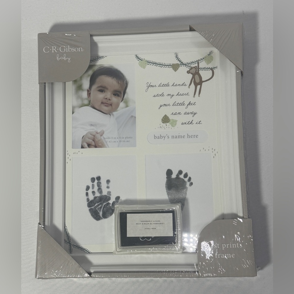 C.R. Gibson Baby First Prints Frame Handprint Footprint Photo Monkey Zoo NEW